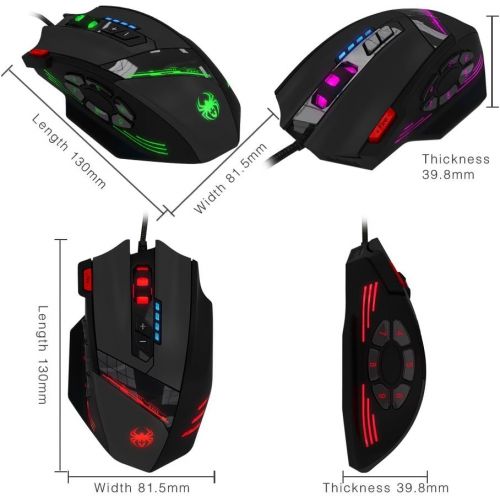  12 Programmable Buttons Zelotes C12 Gaming Mouse, AFUNTA Laser Double-Speed Adjustment 8000DPI Mice Support 4 Level Switch