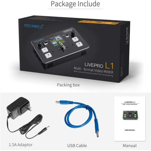  [아마존베스트]Feelworld LIVEPRO L1 Multiformat Video Mixer Switcher 4X HDMI Input USB3.0 Live Streaming/Camera Production/Live Broadcast (with USB Cable + Adapter)