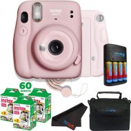 Fujifilm Instax Mini 11 Instant Camera - Blush Pink with Fujifilm instax Mini Film Twin Pack (60 Sheets) + Pixibytes Essentials Bundle