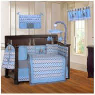 BabyFad Elephant Chevron Blue 10 Piece Baby Crib Bedding Set