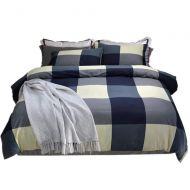 Abreeze Plaid Pattern Cotton Bedding Duvet Cover Set Twin Grey Grid Printed Comforter Cover for Boys Men Reversible Modern Checkered Bedding Sets