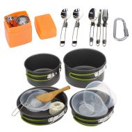 TAESOUW-Camping Lightweight Outdoor Camping Cookware Dinnerware Mess Kit Cooking Equipment Collapsible Pot Pan Stove Spork Spatula Bowls Portable Cookset with Mesh Bag Outdoor Camping