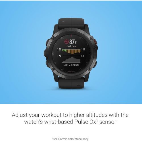 가민 Garmin fenix 5X Plus, Ultimate Multisport GPS Smartwatch, Features Color Topo Maps and Pulse Ox, Heart Rate Monitoring, Music and Contactless Payment, Black with Black Band