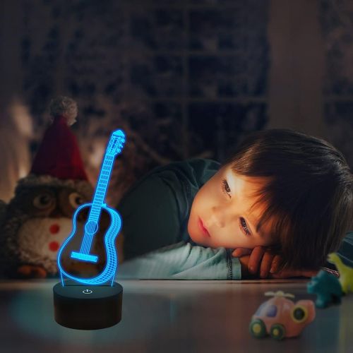  [아마존베스트]FULLOSUN 3D Night Light Guitar Gifts for Music Lover, 3D Illusion Lamp with Remote Control &16 Colors Changing Amazing Idea Choice for Musical Instrument Shop Home Party Supply Decoration X