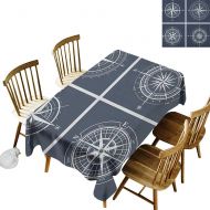 Kangkaishi kangkaishi Easy to Care for Leakproof and Durable Long tablecloths Outdoor Picnic Set of White Compasses with Navy Blue Background Navigation Sailing Themed Art W60 x L102 Inch Nav
