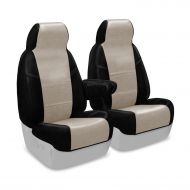 Coverking Custom Fit Front 50/50 High Back Bucket Seat Cover for Select Ford Models - Premium Leatherette 2-Tone (Cashmere with Black Sides)