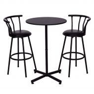 Winsome COSTWAY 3 Piece Bar Table Set with 2 Stools Bistro Pub Height Circular Table and Chairs Set Kitchen Dining Furniture, Black