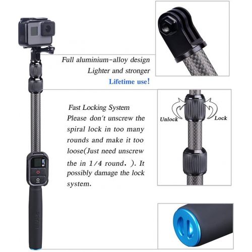  [아마존베스트]Smatree S2C Carbon Fiber Extendable Pole Compatible for GoPro Hero 9/8/7/6/5/4/3 Plus/3/2/1/Session/DJI OSMO Action Camera (WiFi Remote Controller is Not Included)