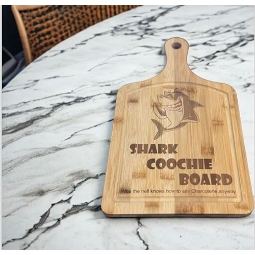  Bamboo Long Handle Charcuterie Board With Laser Engrave Shark Coochie Board