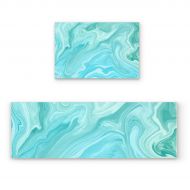 BMALL Kitchen Rug Mat Set of 2 Piece Cyan Marble Inside Outside Entrance Rugs Runner Rug Home Decor 19.7x31.5in+19.7x47.2in
