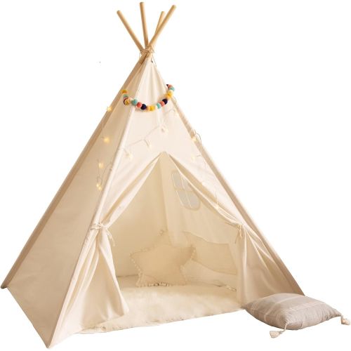  [아마존베스트]PLAYVIBE Kids Teepee Tent for Kids - with Mat, Light String, Pillow & Blanket | Teepee Tent for Kids | Kids Play Tent | Kids Teepee Play Tent | Toddler Teepee Tent for Girls & Boys
