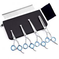Pet Deluxe Pet Dog Grooming Scissors Kit, Stainless Steel 5 in 1 Premium Set, Safety Round Tip Grooming Shears for Large Dogs, Cats or Other Pets.