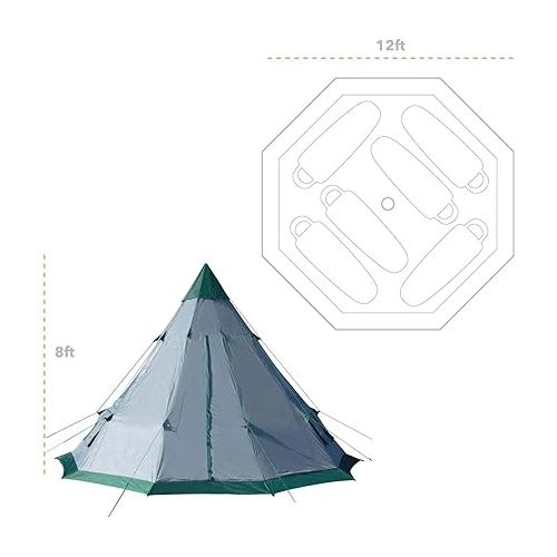  Winterial 6-7 Person Outdoor Teepee Camping - 12'x12' Family Yurt Festival Large Tent for Adults - Includes Stakes, Poles, Guylines, Rain-Cap, Stabilizer and Large Bag