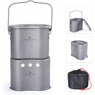Boundless Voyage 2 in 1 Titanium Canteen Cup Wood Stove Set with Folding Handle and Hanging Ring Portable for Outdoor Hiking Camping Traveling A-Ti2005C