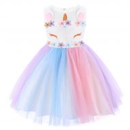 FYMNSI Baby Girls Unicorn Birthday Rainbow Party Tulle Dress Princess Sleeveless Wedding Dress Up Costumes