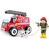 Hape Fire Truck Playset| Wooden Fire Engine Toy with Action Figure & Rescue Dog Multicolor, L: 7.9, W: 4.6, H: 5.9 inch