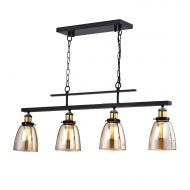 EDVIVI Edvivi 4-Light Antique Black Amber Glass Downlight Linear Chandelier Ceiling Fixture | Industrial Lighting