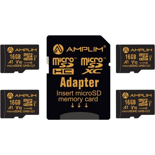  Amplim Micro SD Card 16GB, 4 Pack MicroSD Memory Plus Adapter, MicroSDHC Class 10 UHS-I U1 V10 TF Extreme High Speed Nintendo-Switch, GoPro Hero, Raspberry Pi, Phone Galaxy, Camera