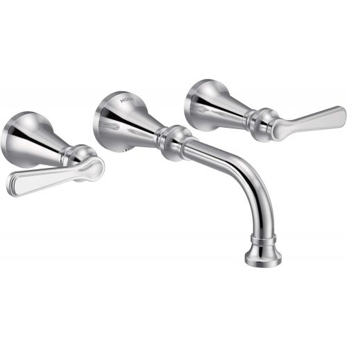  Moen TS44104 Colinet Traditional Lever Handle Wall Mount Bathroom Faucet Trim, Valve Required, Chrome
