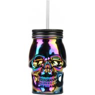 [아마존베스트]Circleware Rainbow Holographic Iridescent Glass Skull Sipper Mason Jar with Lid and Straw