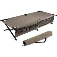 Extremus New Komfort Camp Cot, Folding Camping Cot, Guest Bed, 300 lbs Capacity, Steel Frame, Strong 300D Polyester Surface, Includes Side Storage Organizer, Carry Bag, 75” Long x
