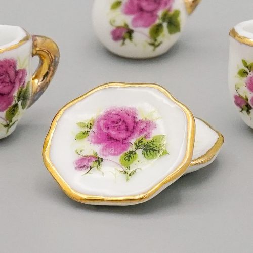  Odoria 1:6 Miniature 8Pcs Porcelain Tea Cup Sets Teapot Set Dollhouse Decoration Accessories, Purple