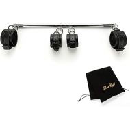 EXREIZST Expandable Spreader Bar with Bag and 4 Soft Leather Straps Set Adjustable Home Yoga Bar Set, Silver and Black