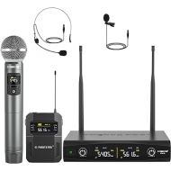 Phenyx Pro Wireless Microphone System,Metal Wireless Mic Set with Handheld Microphone/Bodypack/Headset/Lapel Mics,2 x 30 UHF Frequencies, Cordless Mic for Singing, Karaoke, Church, DJ(PTU-52-1H1B)