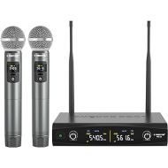 Phenyx Pro Wireless Microphone System, Metal Wireless Mic Set with Case,Handheld Cordless Dynamic Microphones for Singing, Karaoke, Church, DJ, 2x30 UHF Adjustable Frequencies,200ft Range (PTU-52-2H)