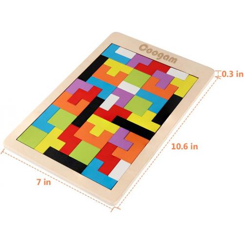  Coogam Wooden Blocks Puzzle Brain Teasers Toy Tangram Jigsaw Intelligence Colorful 3D Russian Blocks Game STEM Montessori Educational Gift for Kids (40 Pcs)