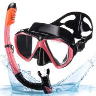 HUBO SPORTS Snorkel Set, Snorkel Mask with Tempered Glass,Diving Mask with Impact Resistant Panoramic View Anti-Fog Leak-Proof Snorkeling Mask,Carry Bag Included