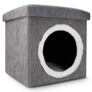 Byx- Pet Nest - Autumn and Winter Corduroy Warm Cat Litter Semi-Closed Removable Bed Cat House Pet Large House Cat Supplies Villa Stool Nest Gray/Pink @ (Color : Gray)