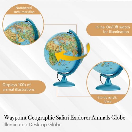  [아마존베스트]Waypoint Geographic Safari Explorer Animals Globe Illuminated Desktop Globe with Blue Physical Earth & 100S of Illustrated Animals, 10
