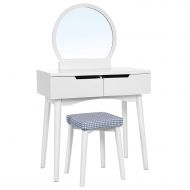 Aobiny Vanity Beauty Station, Vanity Table Set with Round Mirror 2 Large Sliding Drawers Makeup Dressing...