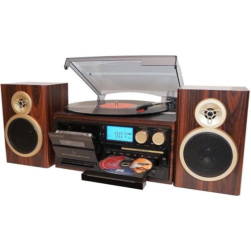 보이톤 Boytone BT-28SPM, Bluetooth Classic Style Record Player Turntable with AM/FM Radio, CD / Cassette Player, 2 Separate Stereo Speakers, Record from Vinyl, Radio, and Cassette to MP3,