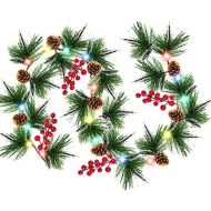 TURNMEON 10 Ft Prelit Christmas Garland 30 Lights Pine Needles Red Berries Pinecones Battery Operated Artificial Greenery Garland Holiday Mantel Fireplace Christmas Decoration Home