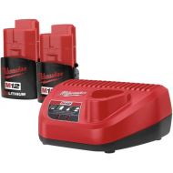 Milwaukee 48-11-2420 (2) M12 REDLITHIUM 2.0 Compact 12V Batteries & M12 Lithium-ion Battery Charger (48-59-2401) KIT