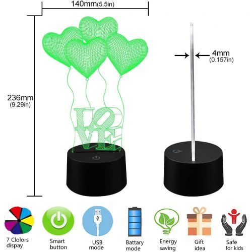  [아마존베스트]AZIMOM 3D Illusion Lamp Love Heart Night light 7Colors Changing Smart Touch Sensor Optical Illusion Bedside Lamps Bedroom Home Decoration Kids Boys & Girls Women Birthday Gifts