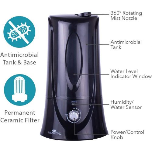  Air Innovations MH-408 Black 1.1 Gal. Cool Mist Humidifier for Medium Rooms  Up to 400 sq. ft Sized