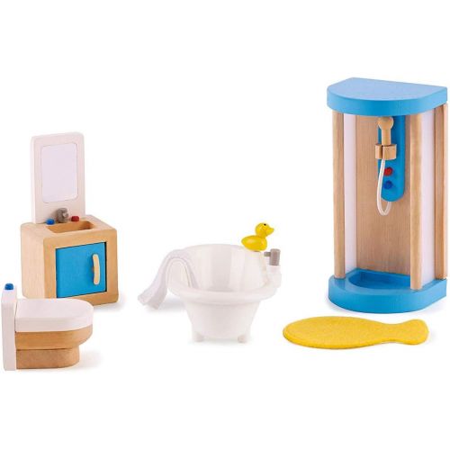  Hape Wooden Doll House Furniture Family Bathroom Set