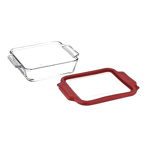  Anchor Hocking Glass Baking Dishes for Oven, 8 Inch Square Glass Cake Pan with TrueFit Cherry Lid