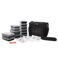 Isolator Fitness 6 Meal ISOCUBE Meal Prep Management Insulated Lunch Bag Cooler with 12 Stackable Meal Prep Containers, 3 ISOBRICKS, and Shoulder Strap - MADE IN USA (Blackout)