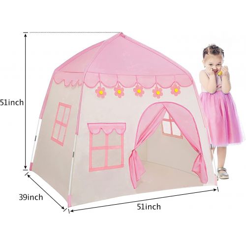  [아마존베스트]TTLOJ Kids Play Tent for Girls Boys 420D Oxford Fabric Princess Playhouse Pink Castle Play Tent Children Fairy Tale Teepee Tent Indoor Outdoor with Carry Bag, Star Lights Included
