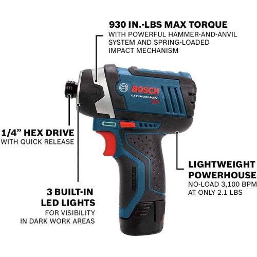  Bosch Power Tools Combo Kit CLPK22-120 - 12-Volt Cordless Tool Set (Drill/Driver and Impact Driver) with 2 Batteries, Charger and Case
