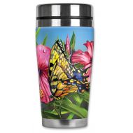 Mugzie 452-MAXYellow Butterfly Stainless Steel Travel Mug with Insulated Wetsuit Cover, 20 oz, Black