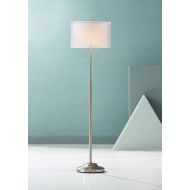 Roxie Modern Floor Lamp Brushed Steel Sheer and Linen Double Drum Shade for Living Room Reading Bedroom Office - Possini Euro Design