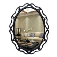 HUMAKEUP European Wrought Iron Bathroom Mirror Metal Frame Oval Hollow Wall Mirror for Entrance Channel Bathroom Living Room Study (Color : Black)