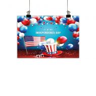 Warm Family 4th of July Chinese Classical Oil paintingFestive Celebration of The Important Day Uncle Sam Hat Flag Balloons for Living Room Bedroom Hallway OfficeBlue Red and Pearl