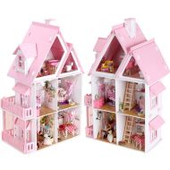 Dowonsol 17 Wooden Dream Dollhouse 6 Rooms with Furnitures Lights DIY Kits Miniature Doll House Great for Gift
