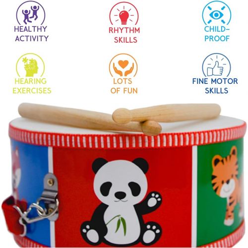 [아마존베스트]Extasticks Drum Set for Kids - Musical Toy for Toddlers - Wooden Instrument Drums for Children with Color-Coded Drum Book